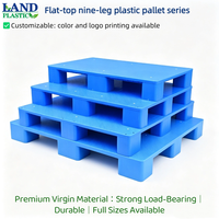 Palette en plastique HDPE à neuf ou quatre pieds, palette solide pour entrepôt, compatible avec les chariots élévateurs et les transpalettes