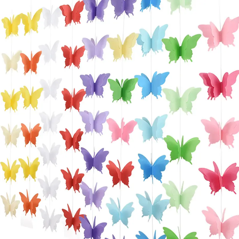 LEMON 2.7m Butterfly Hanging Garland 3D Paper Bunting Banner Party Decorations Wedding Baby Shower Purple Decorations