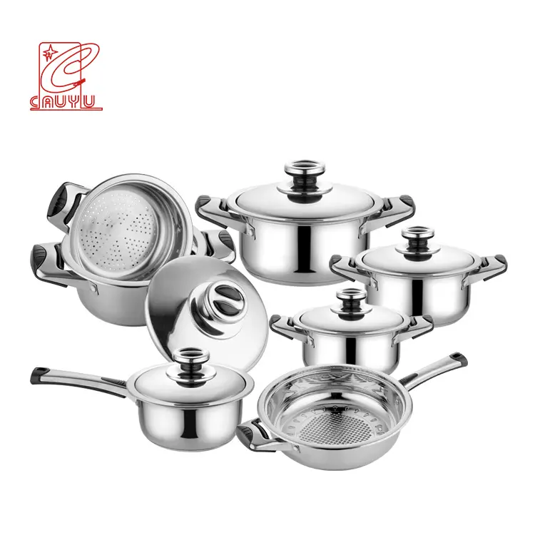 Multifunction के गैर-छड़ी खाना पकाने के बर्तन 12pcs रसोई के बर्तन स्टेनलेस स्टील cookware सेट dropshipping