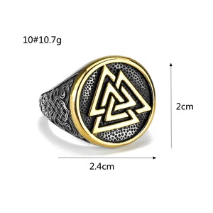 Men's Titanium Steel <b>Ring</b> Viking Triangle Logo Geometric Hip Hop Style Golden Color Gift Jewelry - Product Image 5
