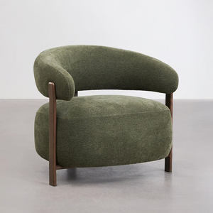 <span class=keywords><strong>Silla</strong></span> <span class=keywords><strong>de</strong></span> Comedor con Reposabrazos Curvos en Verde <span class=keywords><strong>Oliva</strong></span>, Tapizada en Bouclé, con Patas <span class=keywords><strong>de</strong></span> Nogal, Diseño Ergonómico Moderno, Mueble Duradero para el Hogar - Product Image 1