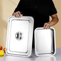Plateau rectangulaire carré en acier inoxydable, compatible micro-ondes, argenté, pour buffet, service de riz cuit à la vapeur, restauration rapide, alimentation rapide