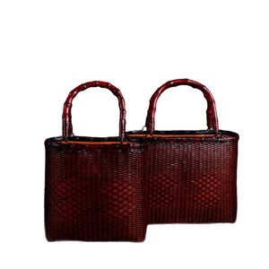 Handmade Bamboo Woven Tote Bag Solid Color Portable Women's Beach Bag Tea Set Storage Craft - Product Image 5