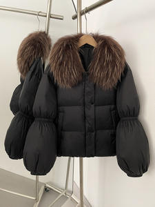 OUDINA Nieuwe Mode Korte Witte Eendenveren Dikke Warme Lantaarnmouw Vosbont Jassen Dames Donsjas - Product Image 4