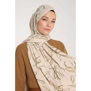 Écharpe en soie à motif de feuilles Pure Tone, couleur beige et verte - Product Image 1