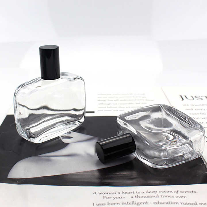 SH Luxury Perfume Packaging 80ml Empty Flat Shape Unique Spray Perfume Bottles Manufacturer