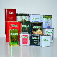 Bidon carré en fer blanc personnalisé avec couvercle à clapet, de 250 ml à 1 L, conteneur métallique vide pour l'emballage d'huiles de cuisson (truffe, noix, avocat, olive)