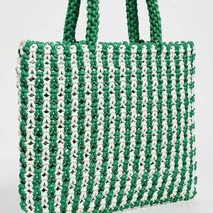 Women's Bohemian Crochet Striped Open Top Shoulder <b>Beach</b> <b>Bag</b> <b>Large</b> Portable Tote Custom Logo for Winter Summer Autumn All Travel - Product Image 5