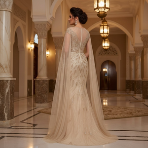 Abito <span class=keywords><strong>da</strong></span> sera Serene Hill LA71999 color oro a sirena con perline e maniche a mantella, abito formale <span class=keywords><strong>da</strong></span> cerimonia per donna - Product Image 3