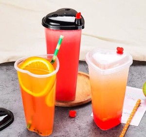 Vaso Desechable de PP en Forma de Corazón de 16oz y 22oz, Moldeado por Inyección, <span class=keywords><strong>con</strong></span> Tapa y Pajita para Té de Burbujas y Jugos - Product Image 5