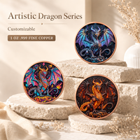 Pièce de collection édition spéciale en cuivre fin 999, 1 oz, motif Dragon King, art métallique 3D en relief, effet UV anti-décoloration