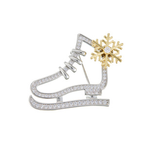 <b>Ice</b> <b>Skate</b> Brooch With Rotating Snowflake Design Two Tone Gold Plated Micro Inlaid Zircon Unisex Fashion Jewelry <b>Gift</b> - Product Image 5