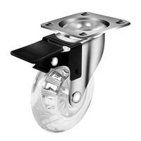 Roda Rem Putar Transparan 2 Inci 3 Inci 4 Inci 75mm PU/PVC untuk Kabinet Kontemporer, Kursi Kantor, Perabotan, Caster EFON EF968