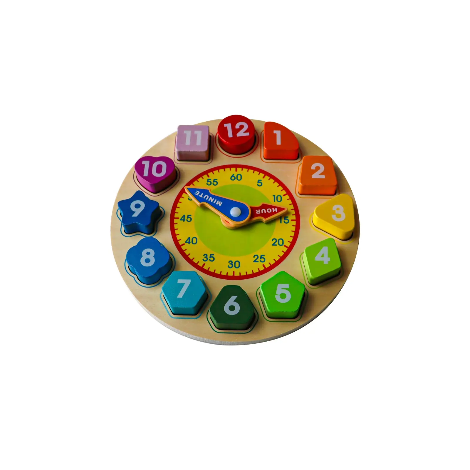 C05300 Wooden Educational Toy Teaching Time Number Blocks Shape Sorting Clock