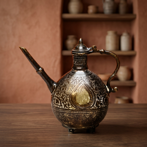 <b>Vintage</b> Metal Water Pot With Lid And Handle Decorative Embossed Design - Product Image 2