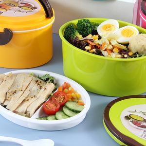 Rectangular And <b>Round</b> Plastic Lunch <b>Box</b> With Handle Blue Red Yellow Green Solid Color Student Bento <b>Box</b> For School Use - Product Image 3