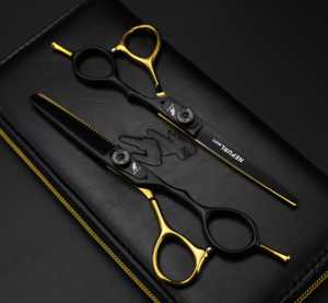Tijeras de Peluquería NEPURLson de 6.0 Pulgadas <span class=keywords><strong>GF</strong></span> 02 Negro Dorado, Nuevo Diseño de Moda, Tijeras Planas para Peluquería, Tijeras para Cabello HS-704 - Product Image 6
