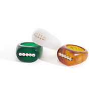 Nouvelles bagues en résine acrylique avec incrustation de zircon, motif écaille de tortue, large bande, bague statement, hypoallergénique, bijoux pour femmes