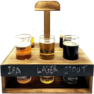 Hot Sale Beer Flying Glass Set Tafel und Kreide kastanie Brewing Craft Serviert ablett