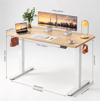 Bureau électrique assis-debout avec plateau monobloc, contrôle de la mémoire et crochets de réglage de la hauteur, idéal pour le télétravail