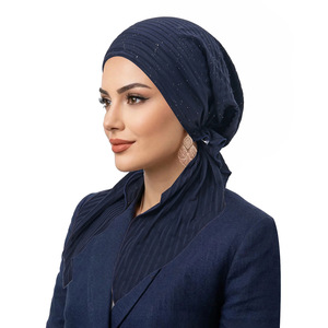 Gorro Turbante con Pedrería y Rayas, Gorro Musulmán de Moda para Mujer, Turbante Versátil Curvo, Hiyab con Pañuelo Interior - Product Image 5