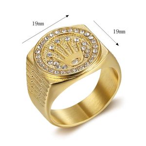 Anillo de Acero Inoxidable de Moda con Diseño de Espiga de Trigo, Corona con Tres Cuentas y Diamantes de Imitación para <span class=keywords><strong>Hombre</strong></span> - Product Image 5