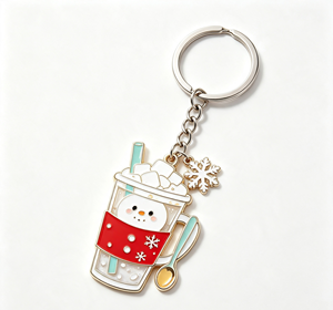 Custom Zinc Alloy Coffee Cup Keychain Enamel Drink Cup <b>Keyring</b> Snowman Snowflake Promotional Souvenir Gift - Product Image 1