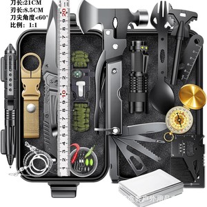 Kit d'outils de survie en plein air 21 en 1, ensemble d'équipement de camping d'urgence multifonction en acier inoxydable, gris, 22,5x12,5x6 cm - Product Image 1