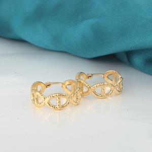 yunnique Hoop Earrings Gold 18K Geometric Elliptical <b>Ring</b> Fashionable Retro Style - Product Image 3