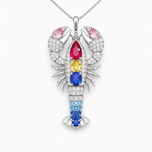 Nuevo Collar con Colgante de Langosta Chapado en Oro de 14K y Plata, con Gema Pavé, Hipoalergénico, Antideslustre, de Lujo, para Fiesta Oceánica, para Mujer - Product Image 2