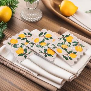 กระดาษเช็ดปากเยื่อไม้บริสุทธิ์พิมพ์ลายผลไม้เลมอนสีสันสดใส ผลิตตามสั่งสำหรับงานเลี้ยงครอบครัว ร้านอาหารตะวันตก และการใช้งานเชิงพาณิชย์ - Product Image 2
