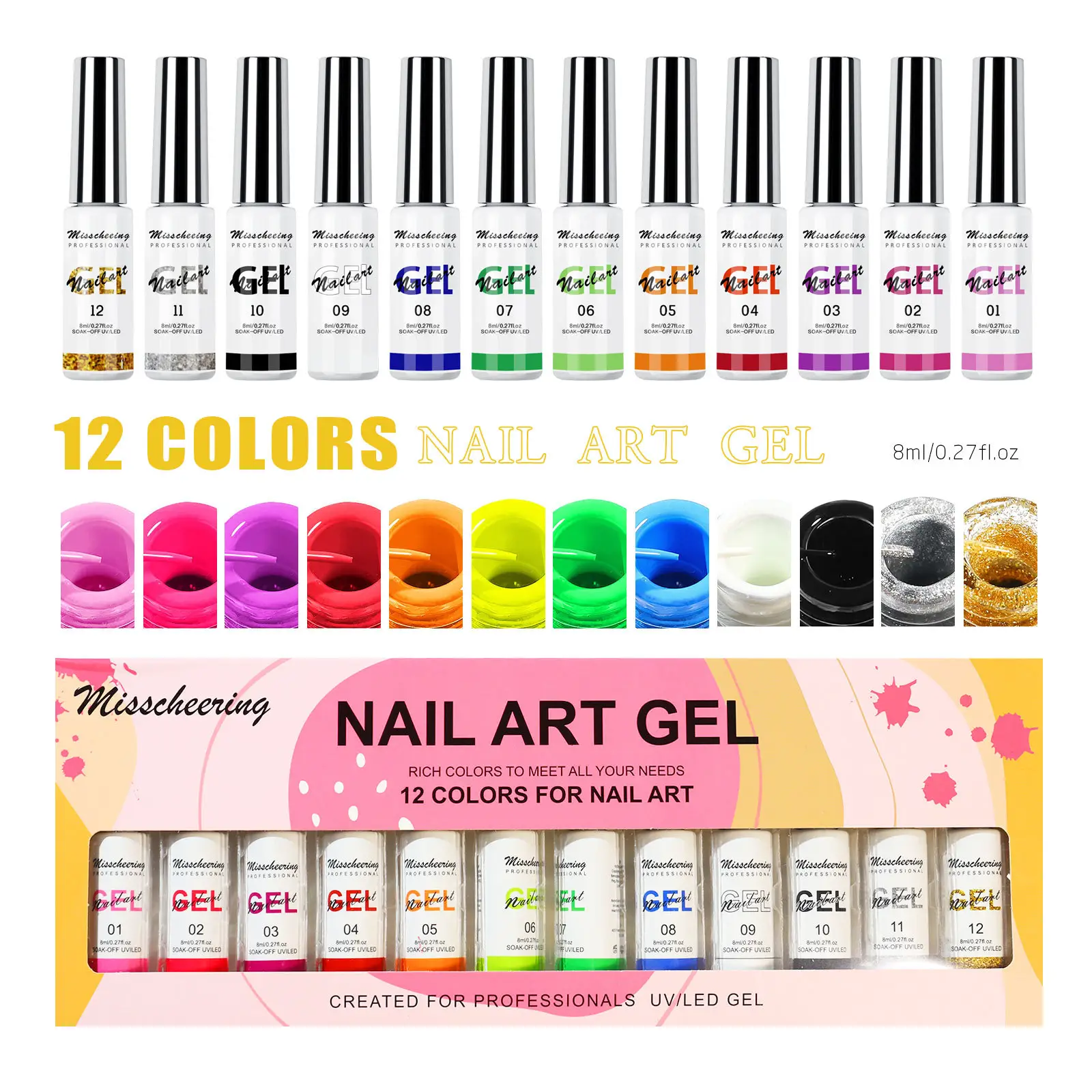 12 couleurs 8ml néon UV peinture gel liner gel vernis ongles art Gel vernis marque privée
