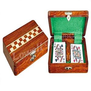Handmade Solid Wood Eco-Friendly Card Box Inlaid Checkerboard Design <b>Green</b> Felt Interior Polished Finish Rectangle Shape Antique - Product Image 1