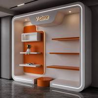 Vitrine murale LED personnalisée avec éclairage, finition laquée brillante, pour présentation en magasin de cosmétiques et exposition en boutique