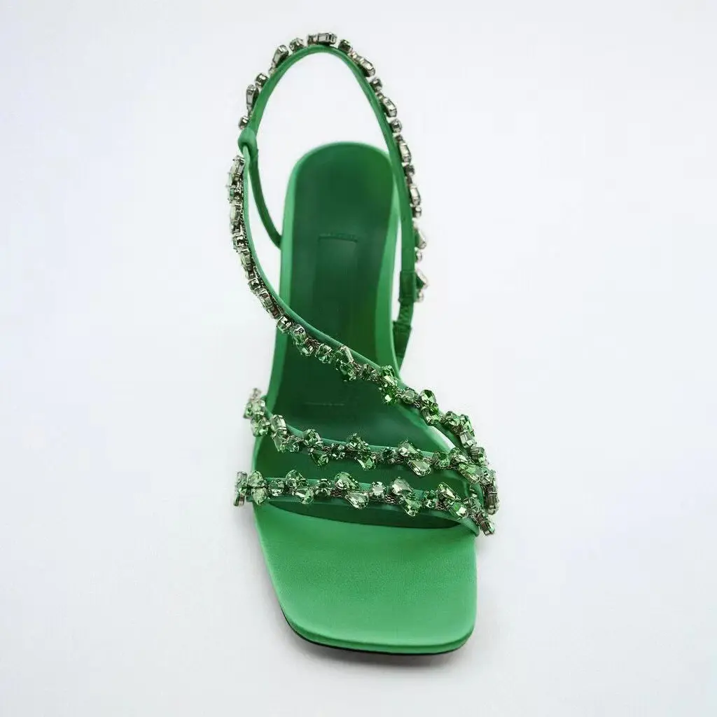 2023 여름 새로운 여성 신발 파란색과 녹색 페르시 하이힐 샌들