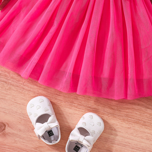 Exquisito Vestido de Malla con Lazo para Bebés Niñas, Manga Larga con Volantes y Patrón Floral en el Hombro, Vestido Diario Tejido para Niñas Pequeñas - Product Image 5