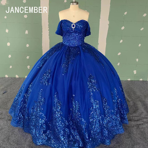 Robes de Quinceañera WC019, bleu marine, dentelle, perles, appliques en cristal, taille naturelle bouffante, antistatique - Product Image 5