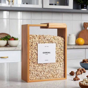 Dispensador de Alimentos de Cocina Rectangular de Madera de Bambú con Diseño Moderno de 3L con Tapa para Almacenar Granos, Arroz, Harina, Botanas y Dulces - Product Image 4