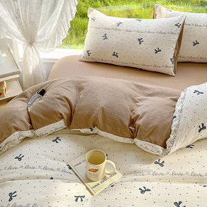 Housse de <span class=keywords><strong>couette</strong></span> de luxe 4 pièces ensemble de draps de lit ensemble de literie en microfibre lavée florale Jacquard avec taie d'<span class=keywords><strong>oreiller</strong></span> 2 pièces - Product Image 5