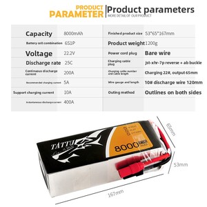 Batterie au lithium TATTU ACE 8000mAh 4S 14.8V 6S 22.2V 25C <span class=keywords><strong>XT60</strong></span> <span class=keywords><strong>XT90</strong></span> Plus pour jouets électriques et alimentation de protection des plantes - Product Image 5