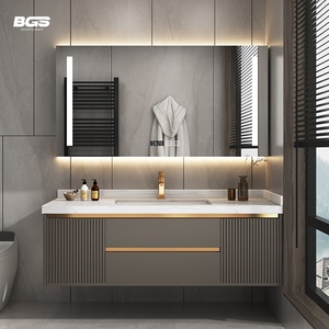 Moderno lujo blanco aluminio LED montado en la pared Hotel <span class=keywords><strong>baño</strong></span> vanidad cerámica <span class=keywords><strong>encimera</strong></span> con espejo de <span class=keywords><strong>baño</strong></span> lavabo ducha - Product Image 1
