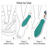 Lime à pieds double face à long manche avec poignée en céramique, motif floral, facile à transporter, durable, outil professionnel de pédicure pour salons de manucure