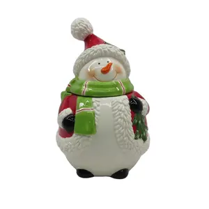 Jarra de armazenamento de cerâmica para doces, jarra decorativa fofa de série de boneco de neve de natal