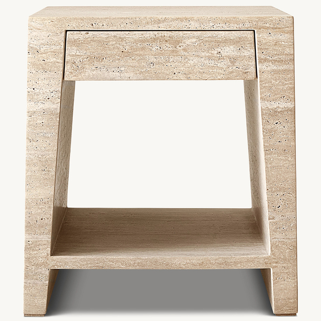 Kumusi Furniture Travertine Square Side Table with Drawer