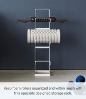 Support de rangement en acier pour tapis de yoga et rouleaux en mousse, avec crochets pour accessoires de fitness