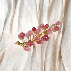 Luxury Vintage Multi-Gemstone Fruit <b>Tree</b> Brooch Handcrafted Copper Gold Plated Mixed Natural Crystal Branch Brooch for Lady Suit - Product Image 2
