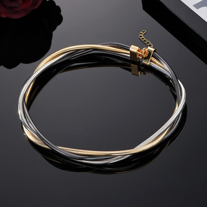 Collier ras du cou tressé à trois brins en métal, couleur or et argent, pour usage quotidien, unisexe, style européen et américain - Product Image 4
