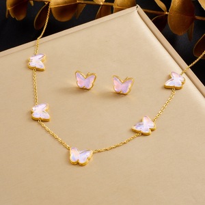 Butterfly Jewelry <b>Set</b> Gold Plated Stainless Steel Women's Fashion Necklace <b>Bracelet</b> Earrings Gift <b>Set</b> - Product Image 2