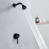 Ensemble de douche chaud/froid mural dissimulé en laiton doré, design moderne, 1 poignée, jet pluie, installation 2 trous, garantie 5 ans et plus - Vente chaude
