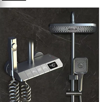 Robinet de douche mural thermostatique en laiton chromé gris anthracite, avec jets pluie, massage, fonction pause douce et têtes de douche à débit contrôlé
